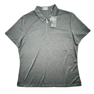 CALLAWAY Women's Black Heather Short-Sleeve Golf Polo Shirt, Quarter-Zip X-LARGE
